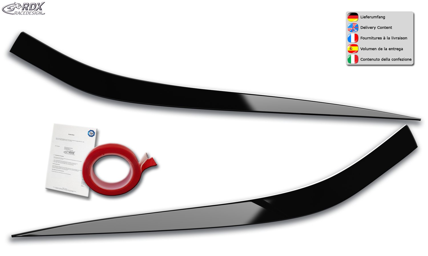 paupières de phares (la paire) RDX pour KIA XCeed CD (2019-2022 et 2022+) noir brillant Light Brows