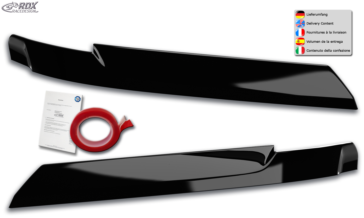 paupières de phares (la paire) RDX pour VW Crafter et MAN TGE (2017+) noir brillant Light Brows