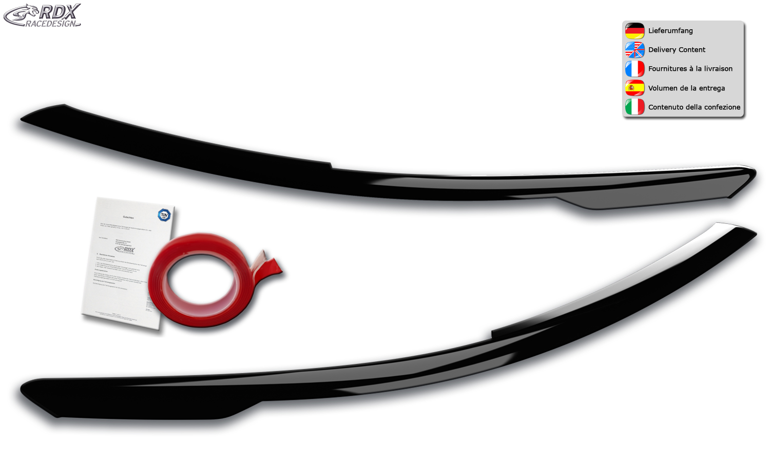 paupières de phares (la paire) RDX pour VW Golf 8 (CD / CDV | 2019-présent) noir brillant Light Brows