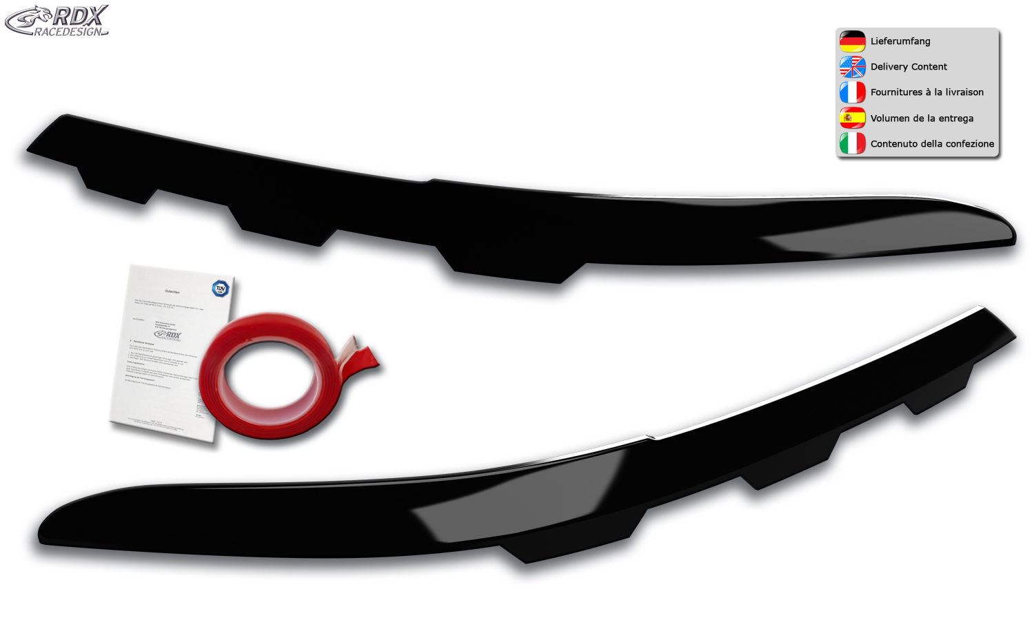 paupières de phares (la paire) RDX pour VW Passat 3G B8 (2019+) noir brillant « dentelé » Light Brows