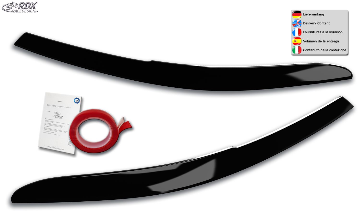paupières de phares (la paire) RDX pour VW Passat 3G B8 2014-2019 et 2019+ noir brillant