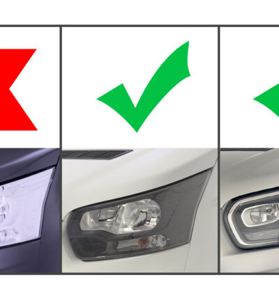 paupières de phares (la paire) RDX pour FORD Transit (2014-présent) pour phares xénon et halogènes noirs, sourcils de phares noirs brillants