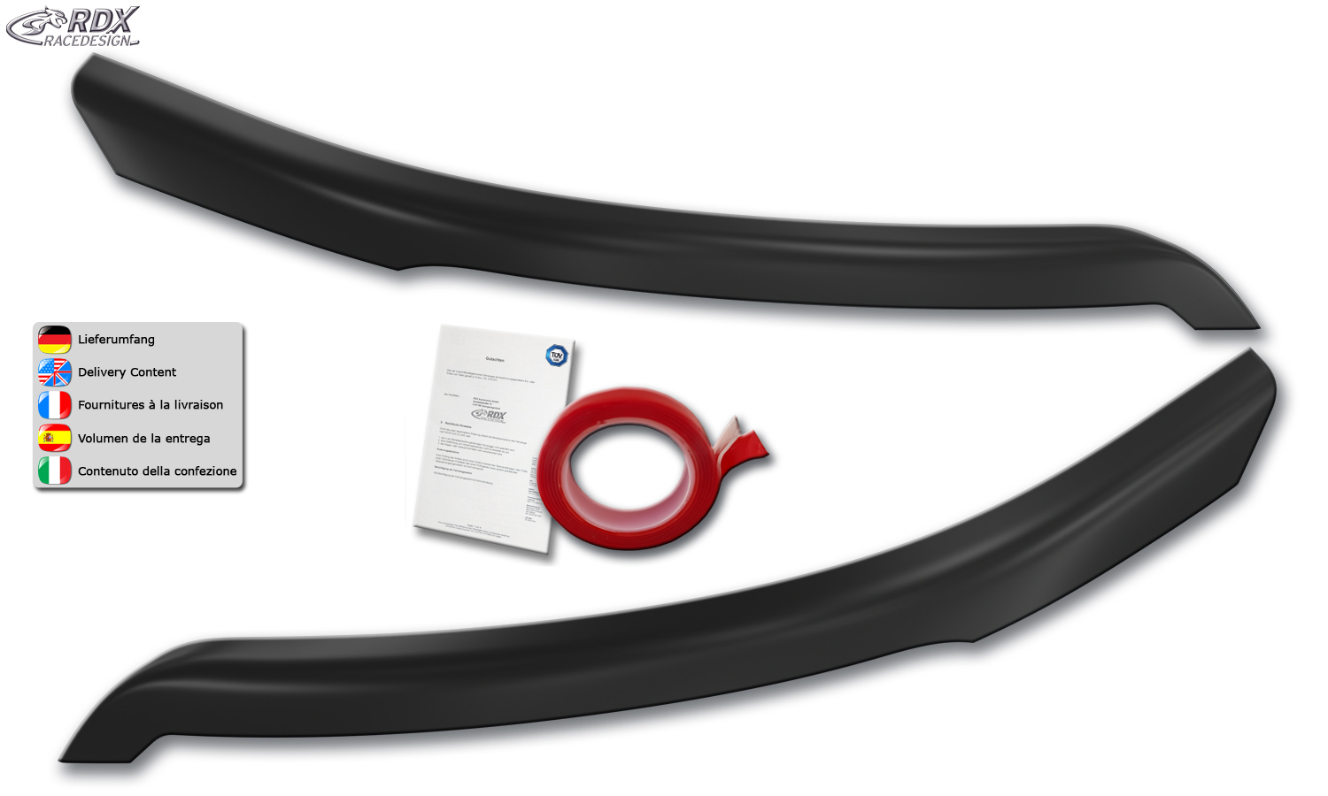 paupières de phares (la paire) RDX pour FORD Transit (2014-présent) pour phares xénon et halogènes noirs Light Brows