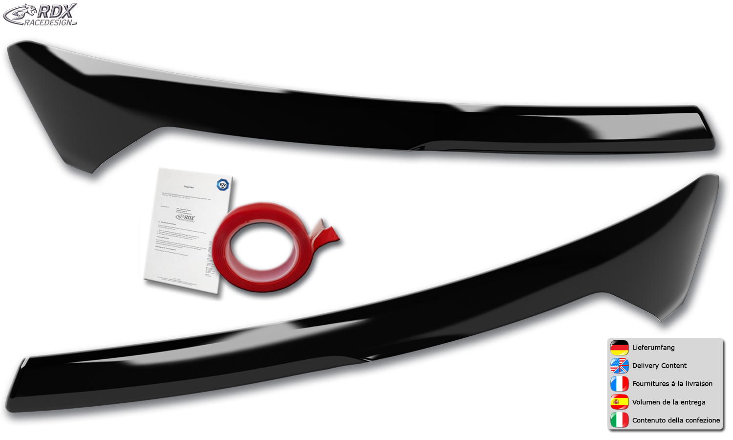 paupières de phares (la paire) RDX pour FORD Transit Courier et Tourneo Courier (N1P / N3P | 2024+) noir brillant Light Brows