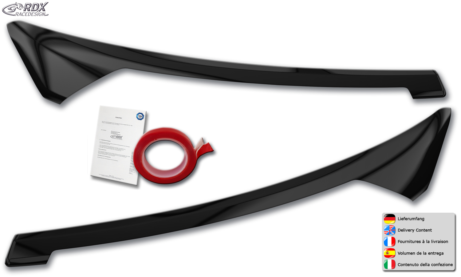 paupières de phares (la paire) RDX pour FORD Transit Courier et Tourneo Courier (N1P / N3P | 2024+) noir brillant Light Brows