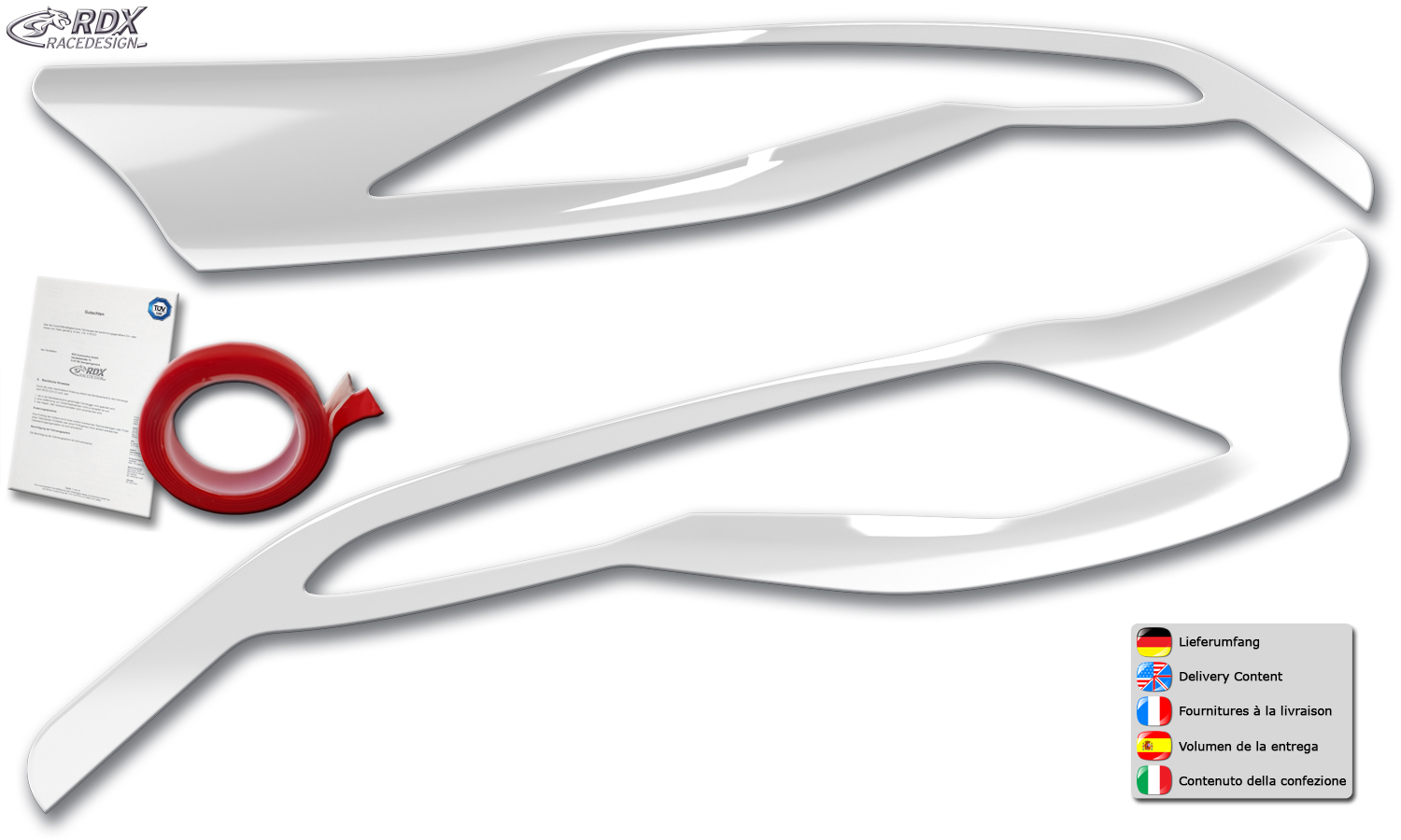 paupières de phares (la paire) RDX pour FORD Transit Custom et Tourneo Custom (2012-2018) blanc brillant Light Brows