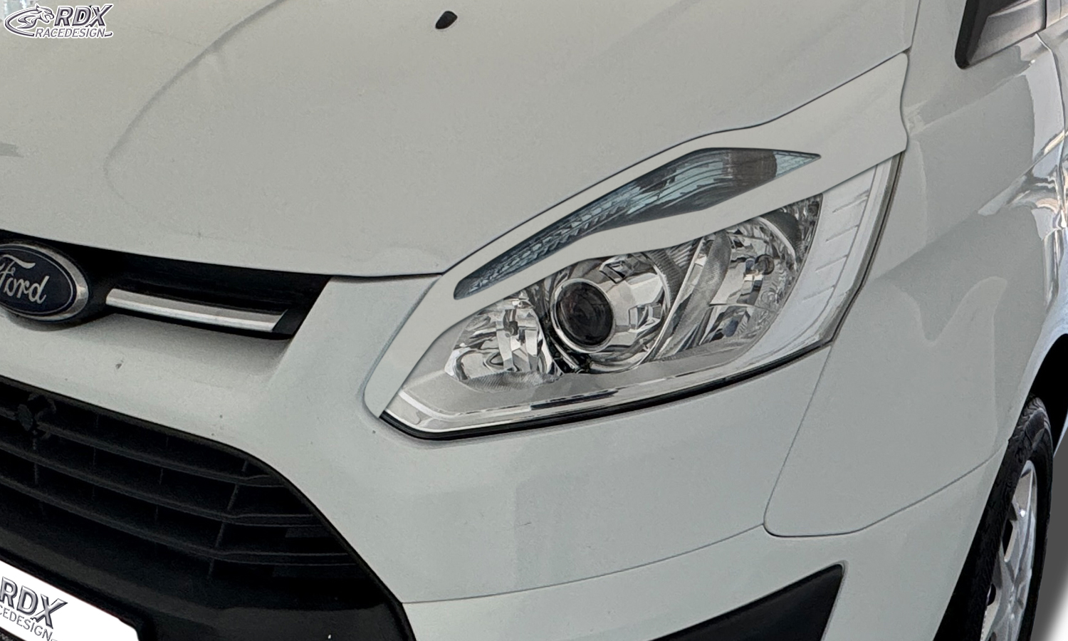 paupières de phares (la paire) RDX pour FORD Transit Custom et Tourneo Custom (2012-2018) blanc brillant Light Brows